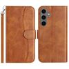 Per Samsung Galaxy S24 5G Custodia in pelle a forma di S con doppia piegatura (marrone)