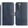 Per Samsung Galaxy S21 FE 5G Custodia in pelle a forma di S a doppia piega (blu navy)