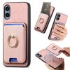 Per Sony Xperia 5 V Retro Cross Leather Ring Vertical Insert Card Bag MagSafe Custodia per telefono (rosa)
