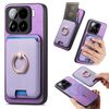 Per Xiaomi 15 Retro Cross Leather Ring Vertical Insert Card Bag MagSafe Custodia per telefono (viola)