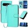 Per Google Pixel 10 / Pixel 10 Pro YX0070 Custodia in pelle con fibbia in fibra di carbonio e cordino (azzurro)