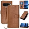 Per Google Pixel 10 / Pixel 10 Pro YX0070 Custodia per telefono in pelle con fibbia in fibra di carbonio e cordino (caffè)