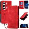 Per Tecno Camon 40 Pro 4G Custodia in pelle con motivo a farfalla in rilievo con cordino (rosso)