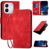 Custodia in pelle con motivo a farfalla in rilievo per Honor 400 Lite con cordino (rosso)