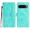 Per Google Pixel 10 / Pixel 10 Pro Custodia per telefono in pelle con motivo a cuore (azzurro chiaro)