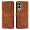 Per Samsung Galaxy S25 Edge 5G Custodia in pelle con motivo a strisce Skin Feel e cordino lungo (marrone)