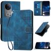 Per vivo V50 Custodia in pelle con motivo a farfalla in rilievo con cordino (blu scuro)
