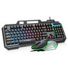 T-WOLF TF600 104-Key Tastiera retroilluminata cablata e mouse Combo con pannello in metallo e supporto per telefono (nero)