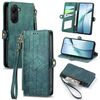 Per Xiaomi Poco X7 Pro Custodia per telefono in pelle con fibbia laterale con cerniera geometrica (verde)
