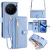 Per vivo X200 Pro 5G Custodia per telefono in pelle con cerniera a tracolla e texture di pecora (blu)