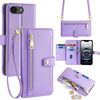 Per iPhone 16e Custodia per telefono in pelle con cerniera a tracolla con texture di pecora (viola)