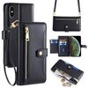 Per iPhone XS Max Custodia per telefono in pelle con cerniera e tracolla con texture di pecora (nero)