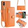 Per iPhone XS Max Custodia per telefono in pelle con cerniera a tracolla con texture di pecora (arancione)