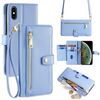 Per iPhone XS Max Custodia per telefono in pelle con cerniera e tracolla con texture di pecora (blu)