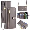 Per iPhone XS Max Custodia per telefono in pelle con cerniera a tracolla con texture di pecora (grigio)