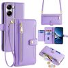Per Redmi Turbo 4 Custodia per telefono in pelle con cerniera a tracolla con texture di pecora (viola)
