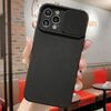 Per iPhone 16 Pro Max Custodia per telefono in silicone liquido TPU con protezione per fotocamera scorrevole (nero)