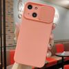 Per iPhone 15 Custodia per telefono in silicone liquido TPU con protezione per fotocamera scorrevole (rosa arancione)
