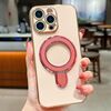 Per iPhone 16 Pro Custodia per telefono con supporto in metallo elettroplaccato a tinta unita (rosa)