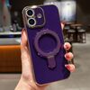 Per iPhone 16 Plus Custodia per telefono con supporto in metallo elettroplaccato tinta unita (viola scuro)