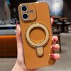 Per iPhone 16 Custodia per telefono con supporto in metallo elettroplaccato a tinta unita (marrone)