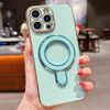 Per iPhone 15 Pro Max Custodia per telefono con supporto in metallo elettroplaccato tinta unita (verde chiaro)