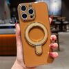 Per iPhone 15 Pro Custodia per telefono con supporto in metallo elettroplaccato a tinta unita (marrone)