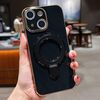 Per iPhone 15 Plus Custodia per telefono con supporto in metallo elettroplaccato a tinta unita (nero)