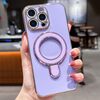 Per iPhone 14 Pro Max Custodia per telefono con supporto in metallo elettroplaccato tinta unita (viola chiaro)