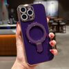 Per iPhone 13 Pro Max Custodia per telefono con supporto in metallo elettroplaccato tinta unita (viola scuro)