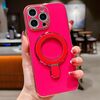 Per iPhone 13 Pro Max Custodia per telefono con supporto in metallo elettroplaccato tinta unita (rosso rosa)