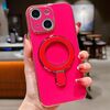 Per iPhone 13 Custodia per telefono con supporto in metallo elettroplaccato a tinta unita (rosso rosa)