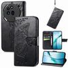 Per Niente Telefono 3a Custodia per Telefono in Pelle con Motivo a Farfalla e Fiore (Nero)