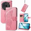 Per Nothing Phone 3a Pro Custodia in pelle goffrata con motivo a farfalla e fiori (rosa)