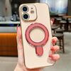 Per iPhone 12 Custodia per telefono con supporto in metallo elettroplaccato a tinta unita (rosa)