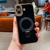 Per iPhone 16 Charm Eye Custodia per telefono con supporto in metallo galvanico (nero)