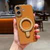 Per iPhone 16 Charm Eye Custodia per telefono con supporto in metallo galvanico (marrone)