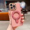 Per iPhone 15 Pro Max Charm Eye Custodia per telefono con supporto in metallo galvanico (rosa)