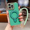 Per iPhone 16 Pro Charm Eye Custodia per telefono con supporto in metallo galvanico con cordino (verde)