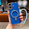 Per iPhone 16 Charm Eye Custodia per telefono con supporto in metallo galvanico con cordino (blu)