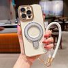 Per iPhone 15 Pro Charm Eye Custodia per telefono con supporto in metallo galvanico con cordino (argento)