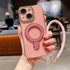 Per iPhone 14 Charm Eye Custodia per telefono in metallo galvanico con cordino (rosa)