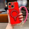 Per iPhone 14 Charm Eye Custodia per telefono con supporto in metallo galvanico con cordino (rosso)