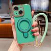 Per iPhone 14 Charm Eye Custodia per telefono con supporto in metallo galvanico con cordino (verde)