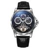 Orologio meccanico automatico luminoso impermeabile Dulunwe 6060C 30m (cinturino in pelle in acciaio bianco nero)