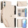 Per Sony Xperia 10 VI YM016 Rhombic Zipper Card Wallet Custodia per telefono in pelle con cordino (albicocca)