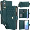 Per Sony Xperia 10 VI YM016 Rhombic Zipper Card Wallet Custodia per telefono in pelle con cordino (verde)