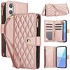 Per Sony Xperia 10 VI YM016 Rhombic Zipper Card Wallet Custodia in pelle per telefono con cordino (oro rosa)