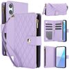 Per Sony Xperia 10 VI YM016 Custodia per telefono in pelle con cerniera rombica e cordino (viola chiaro)