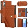 Per Sony Xperia 10 VI YM016 Rhombic Zipper Card Wallet Custodia in pelle per telefono con cordino (marrone)